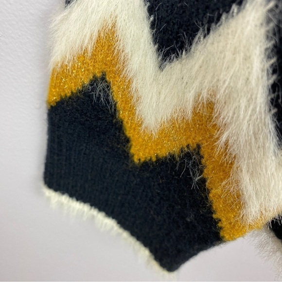 Silverflint Fairisle Soft Cozy Crew Neck Knit Sweater Medium Navy Mustard Yellow - Picture 9 of 12